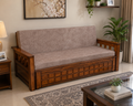 Beige Lattice-Panel Wooden Sofa cum Bed - image 2