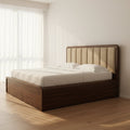 Wenge Wood Channel-Tufted Beige Storage Bed - image 1