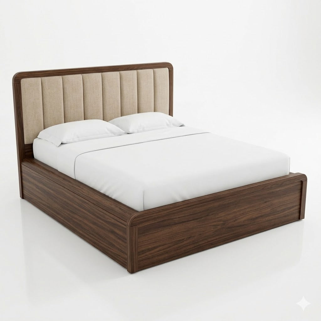 Wenge Wood Channel-Tufted Beige Storage Bed - image 2