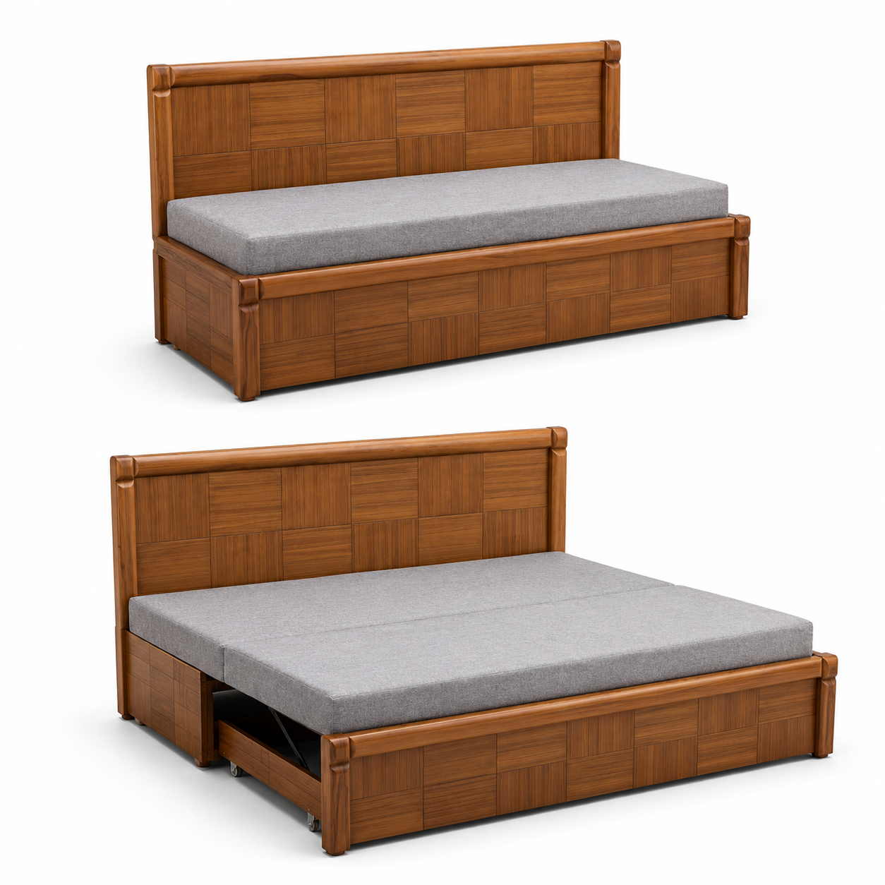 Grey Parquet-Panel Sofa cum Bed with Storage - image 1