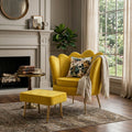 Mustard Yellow Scalloped Velvet Chair with Ottoman - image 2