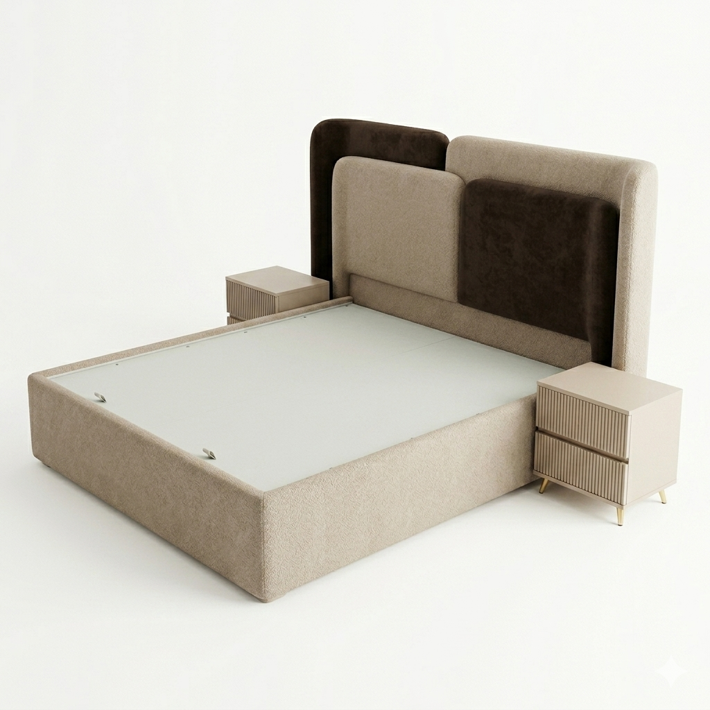 Two-Tone Angled Fabric Storage Bed with Drawer - image 1