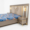Mirrored Panel Art-Deco Bed with Lamp Nightstand - image 1