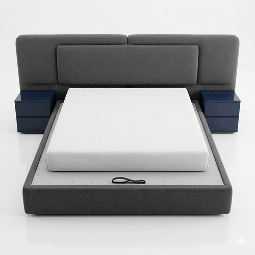 Charcoal Fabric Storage Bed with Bolster Cushions - image 1
