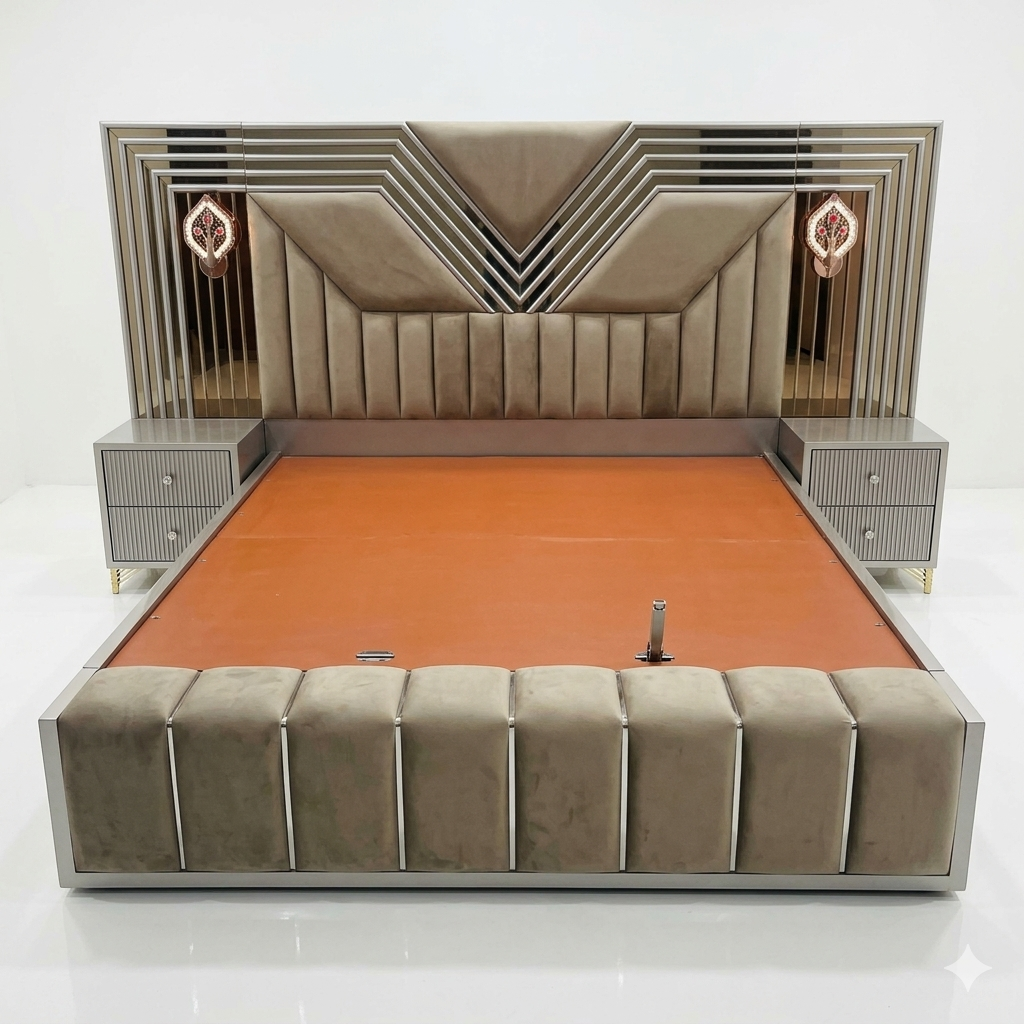 Silver Chevron Glam Bed with Gold Accents - image 2