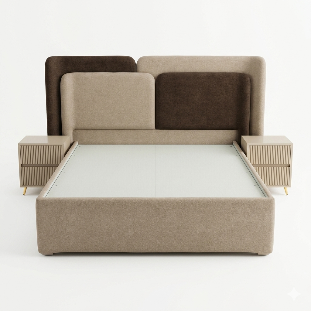 Two-Tone Angled Fabric Storage Bed with Drawer - image 2