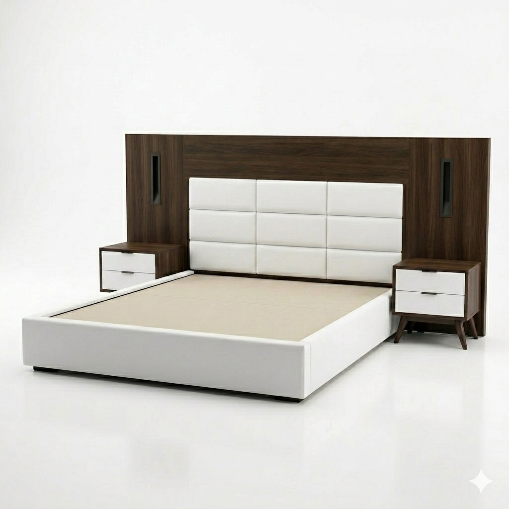 Two-Tone Wenge and Cream Panel Bed with Nightstands - image 2