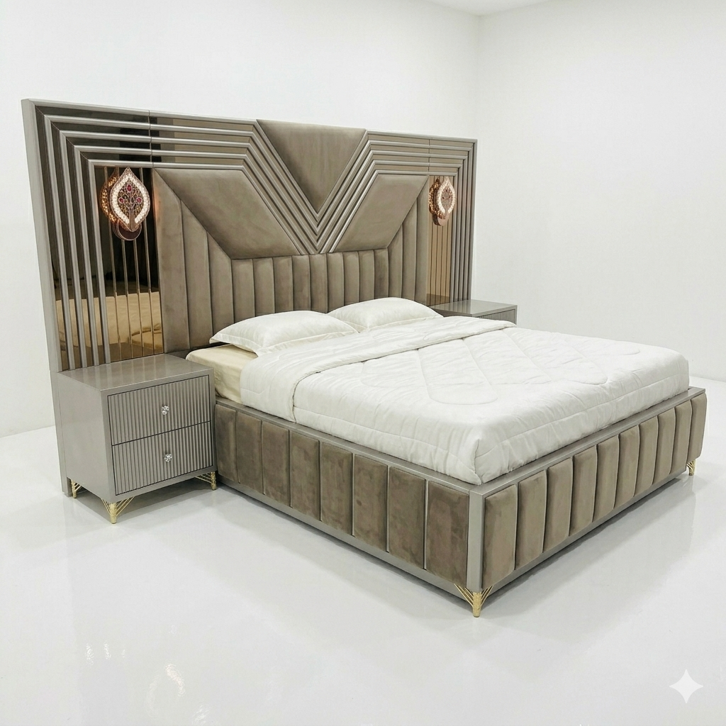Silver Chevron Glam Bed with Gold Accents - image 1