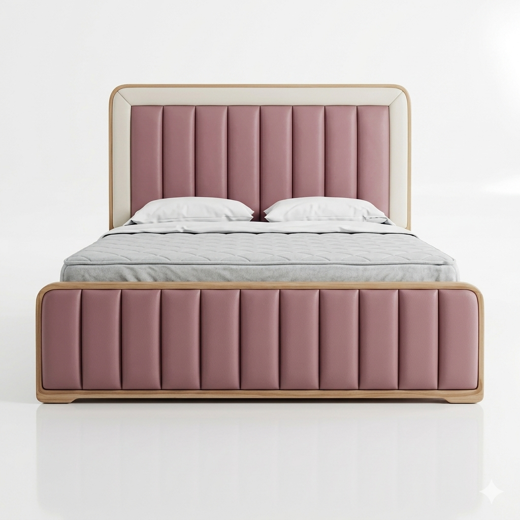 Dusty Pink Channel-Tufted Glam Bed - image 1