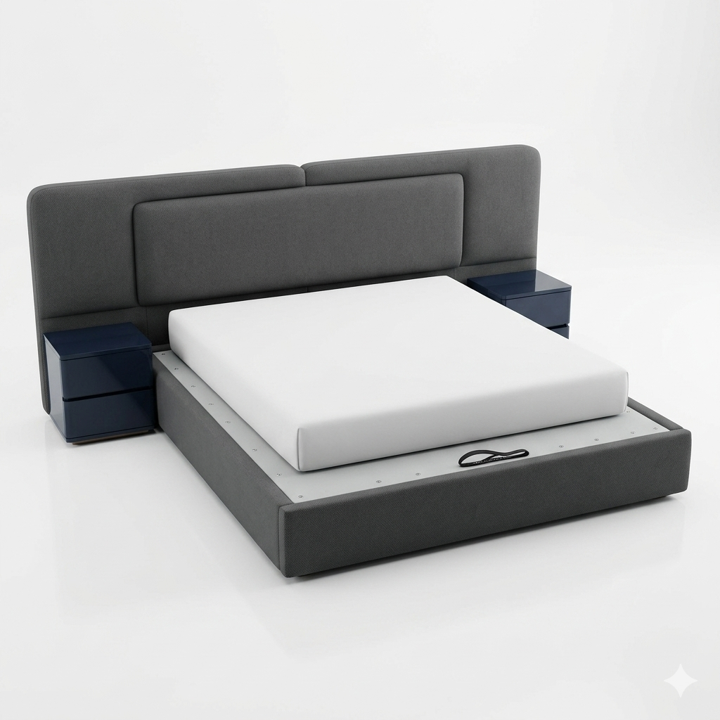 Charcoal Fabric Storage Bed with Bolster Cushions - image 2